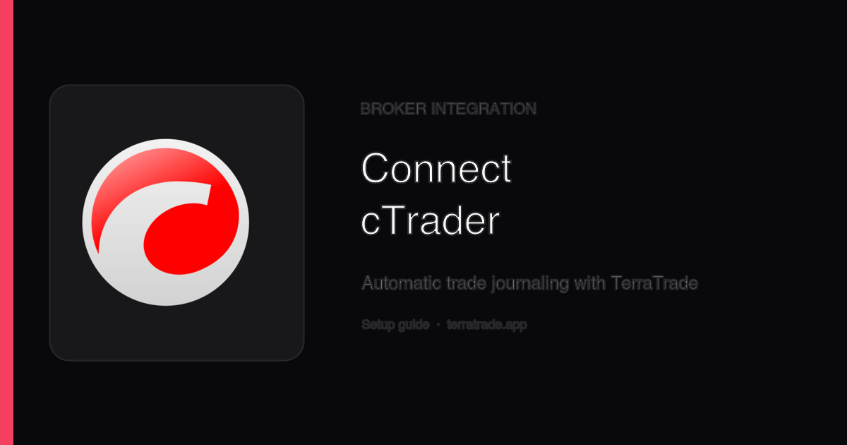 cTrader logo beside the title Connect cTrader on a dark TerraTrade integration guide cover