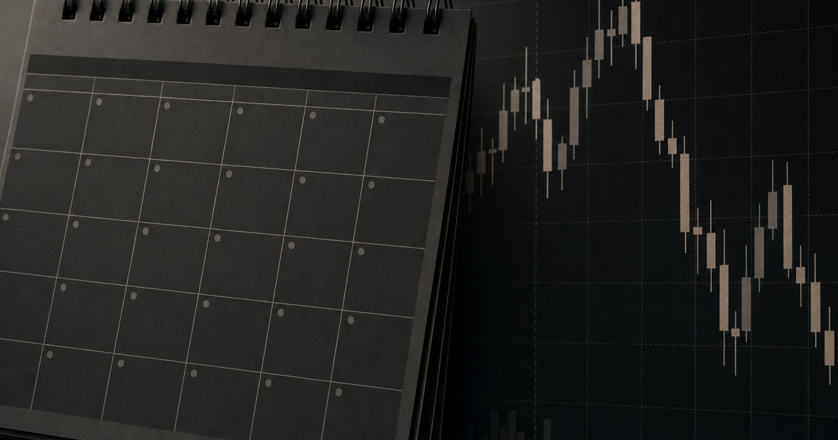 Wall calendar overlaid on an equity index futures price chart
