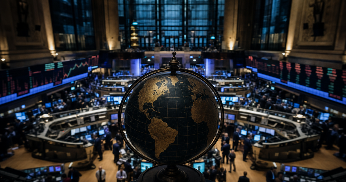 NYSE trading floor with news tickers during a busy market week