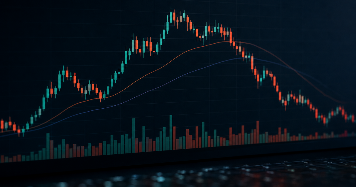 Intraday candlestick chart and volume bars displayed on a trading screen