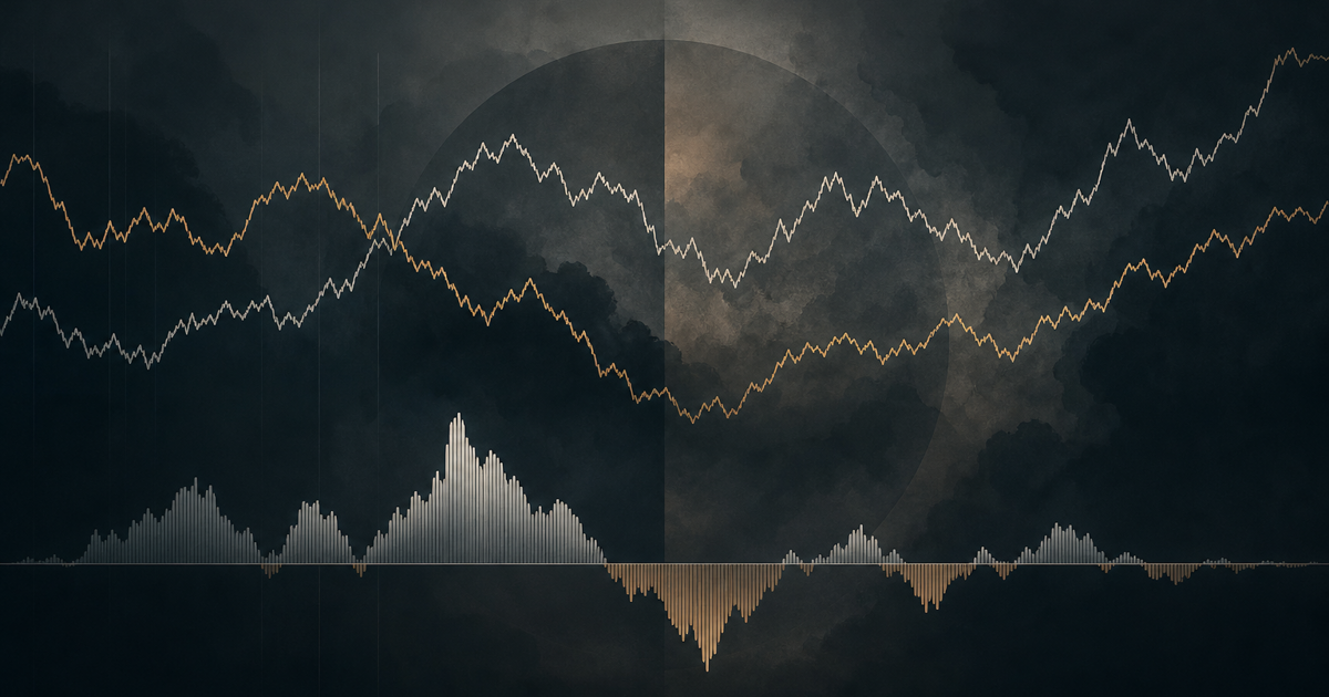 Two price series and a separate residual chart illustrating a spread calculation.