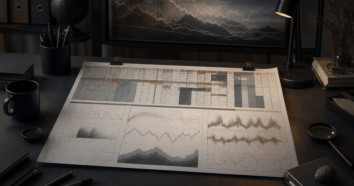 An experiment ledger beside charts comparing several backtest variations.