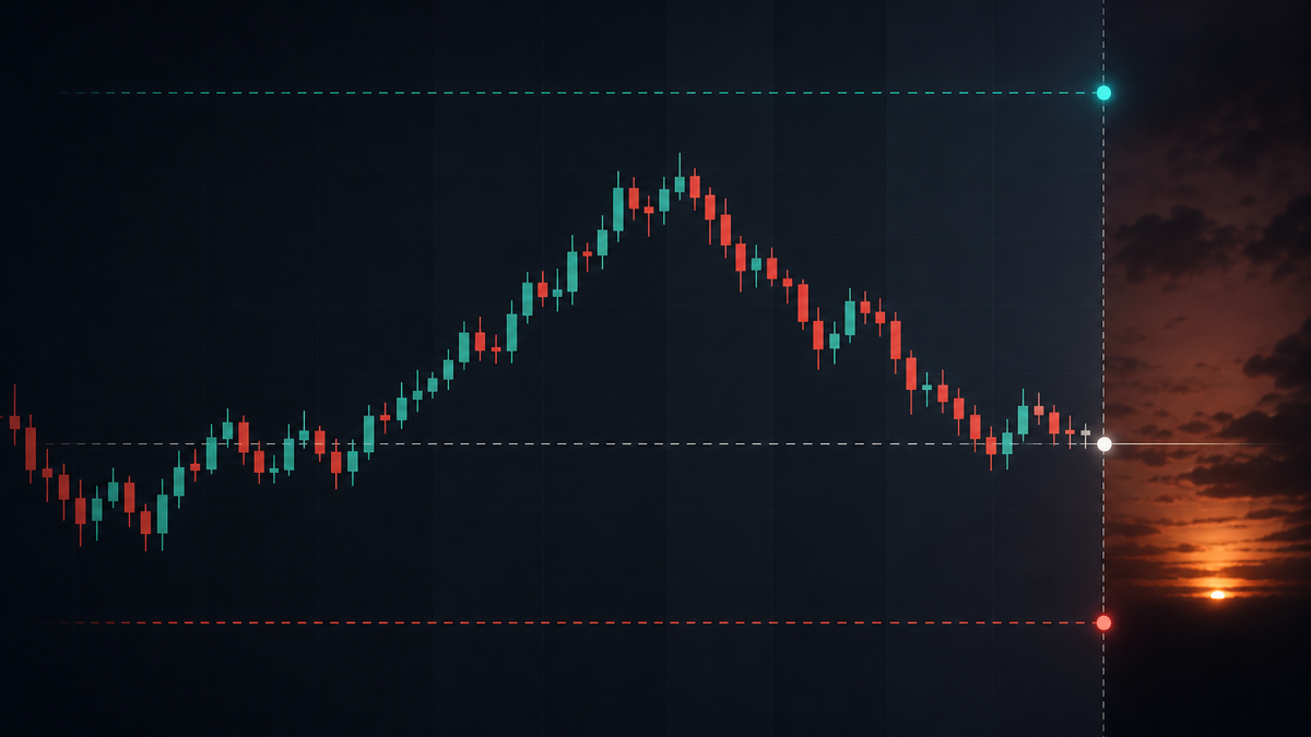 Intraday candlestick chart annotated with entry, target, stop loss, and time stop examples